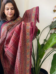 Maroon Handmade Kantha Dupatta in Silk