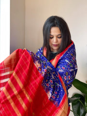 Blue Handwoven Ikat Dupatta in Pure Silk