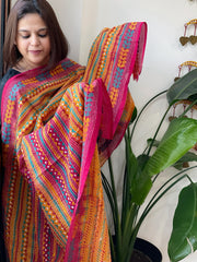 Pink, Yellow Handmade Kantha Dupatta in Silk