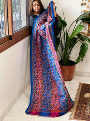 Pink, Blue Handmade Kantha Dupatta in Silk