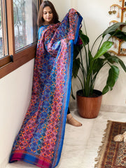 Pink, Blue Handmade Kantha Dupatta in Silk