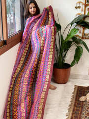 Pink, Maroon Handmade Kantha Dupatta in Silk
