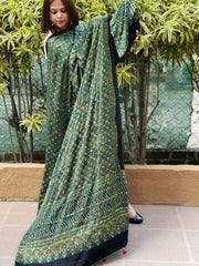 Green Handblock Printed Ajrakh Dupatta with Mukaish Handwork