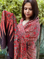 Rust Handblock Printed Ajrakh Dupatta with Mukaish Handwork