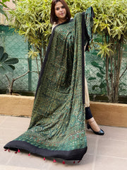 Green Handblock Printed Ajrakh Dupatta with Mukaish Handwork