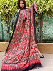 Red Handblock Printed Ajrakh Dupatta with Mukaish Handwork