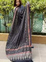 Black Handblock Printed Ajrakh Dupatta with Mukaish Handwork