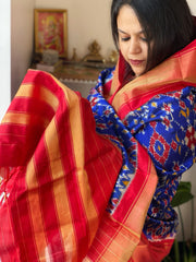 Blue Handwoven Ikat Dupatta in Pure Silk