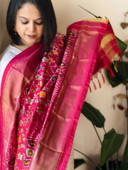 Pink Handwoven Ikat Dupatta in Pure Silk