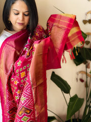 Pink Handwoven Ikat Dupatta in Pure Silk