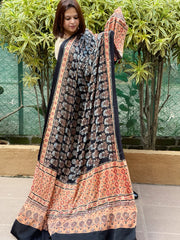 Black Handblock Printed Ajrakh Dupatta with Mukaish Handwork
