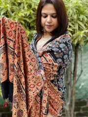 Black Handblock Printed Ajrakh Dupatta with Mukaish Handwork