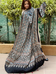 Black Handblock Printed Ajrakh Dupatta with Mukaish Handwork