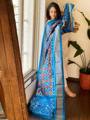 Firozi Handwoven Ikat Dupatta in Pure Silk