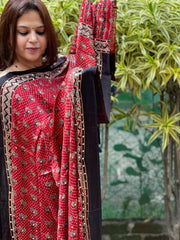 Red Handblock Printed Ajrakh Dupatta with Mukaish Handwork