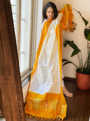 Ivory Handwoven Ikat Dupatta in Pure Silk