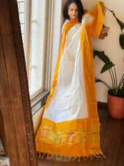 Ivory Handwoven Ikat Dupatta in Pure Silk