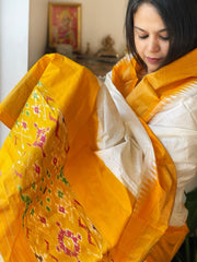 Ivory Handwoven Ikat Dupatta in Pure Silk