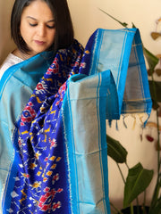 Blue Handwoven Ikat Dupatta in Pure Silk