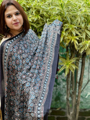Black Handblock Printed Ajrakh Dupatta with Mukaish Handwork