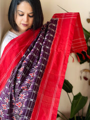 Purple Handwoven Ikat Dupatta in Pure Silk