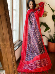 Purple Handwoven Ikat Dupatta in Pure Silk