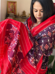 Purple Handwoven Ikat Dupatta in Pure Silk