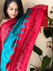 Dark Firozi Handwoven Ikat Dupatta in Pure Silk