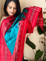 Dark Firozi Handwoven Ikat Dupatta in Pure Silk