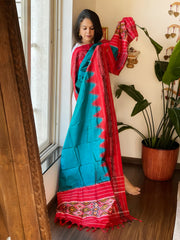 Dark Firozi Handwoven Ikat Dupatta in Pure Silk