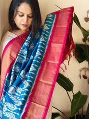 Firozi Handwoven Ikat Dupatta in Pure Silk