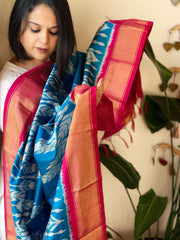 Firozi Handwoven Ikat Dupatta in Pure Silk