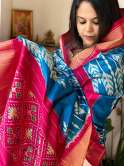 Firozi Handwoven Ikat Dupatta in Pure Silk