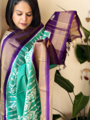 Sea Green Handwoven Ikat Dupatta in Pure Silk