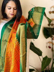 Yellow Handwoven Ikat Dupatta in Pure Silk