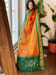 Yellow Handwoven Ikat Dupatta in Pure Silk