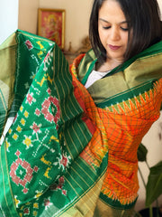 Yellow Handwoven Ikat Dupatta in Pure Silk