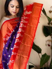 Purple Handwoven Ikat Dupatta in Pure Silk