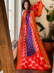 Purple Handwoven Ikat Dupatta in Pure Silk