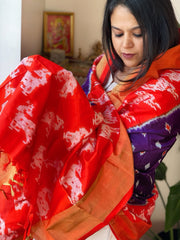 Purple Handwoven Ikat Dupatta in Pure Silk