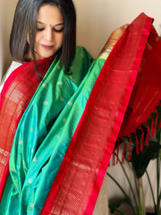 Aqua Blue Woven Paithani Dupatta in Pure Silk