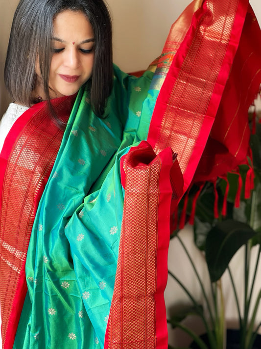 Aqua Blue Woven Paithani Dupatta in Pure Silk