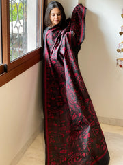 Black Handmade Nakshi Kantha Dupatta in Pure Silk