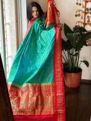 Aqua Blue Woven Paithani Dupatta in Pure Silk