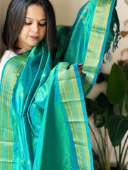 Aqua Blue Woven Paithani Dupatta in Pure Silk