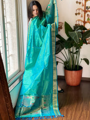 Aqua Blue Woven Paithani Dupatta in Pure Silk