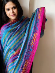 Blue, Pink Handmade Kantha Dupatta in Silk