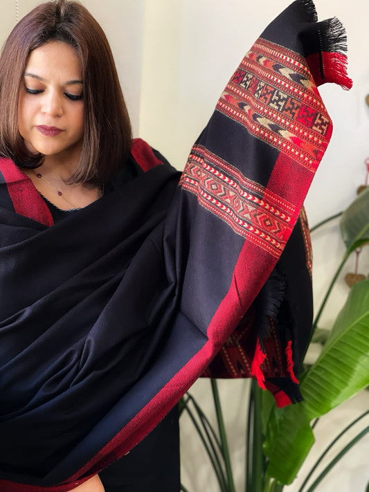 Black Woven Kullu Woollen Shawl