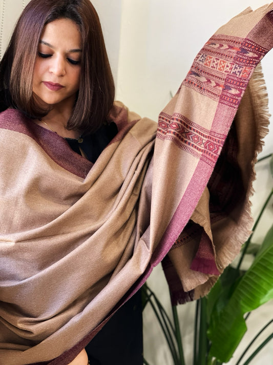 Lite Brown Woven Kullu Woollen Shawl