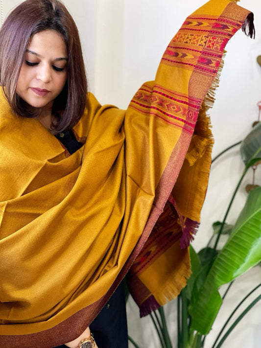 Mustard Yellow Woven Kullu Woollen Shawl